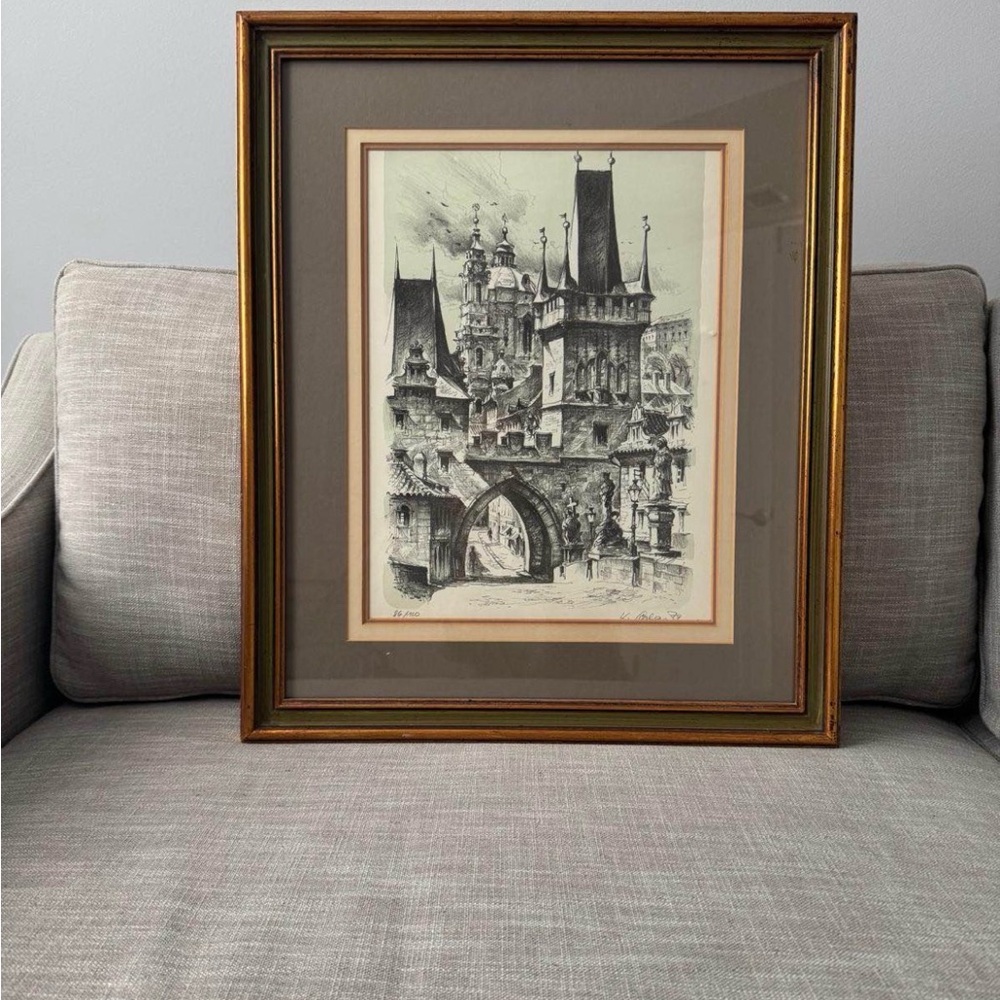 Charcoal Drawing - Charles Bridge, Prague (1979) Ltd Edition 86/100